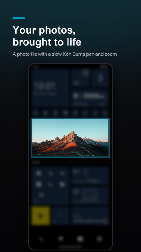 The photo tile picked out on the home screen, panning slowly across the picture