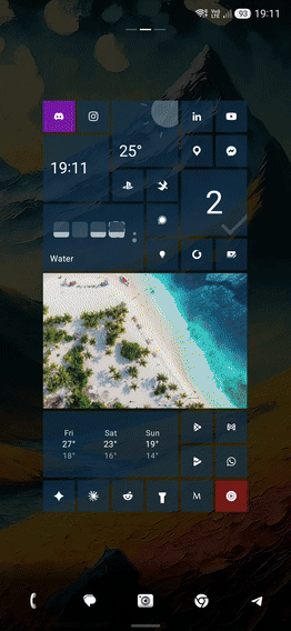 A settings slider being dragged, with the settings screen fading out to reveal the live desktop changing underneath in real time